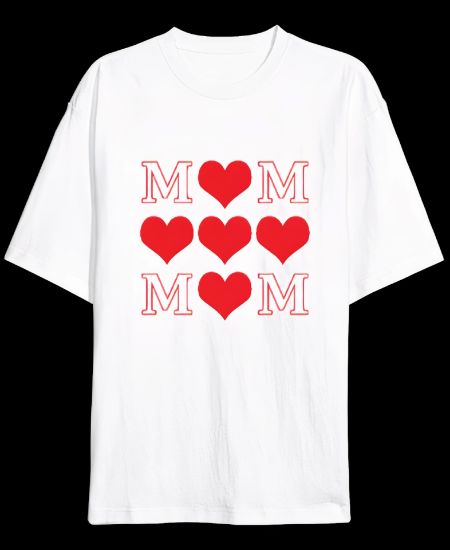 Anneler Gününe Özel Tasarım MOM Kalp Baskılı T-shirt - Beyaz resmi
